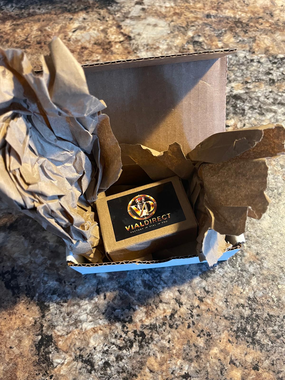 VialDirect order arriving in kraft paper with the sealed branded inner box